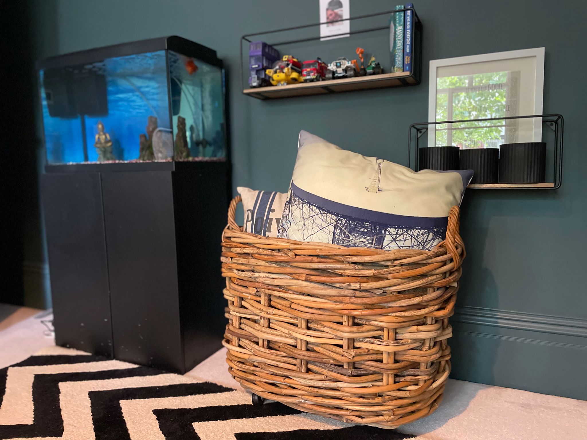 Wovenhill Bamboo Oval Log Basket with Wheels and Hoop Handles - REGN