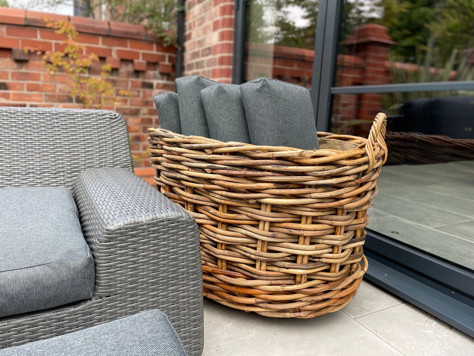 Wovenhill Bamboo Oval Log Basket with Wheels and Hoop Handles - REGN
