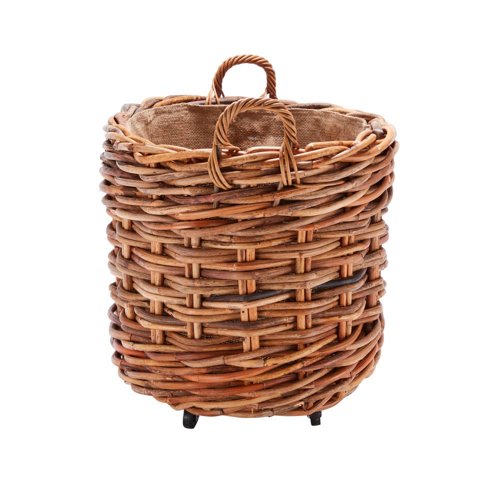 Wovenhill Bamboo Oval Log Basket with Wheels and Hoop Handles - REGN