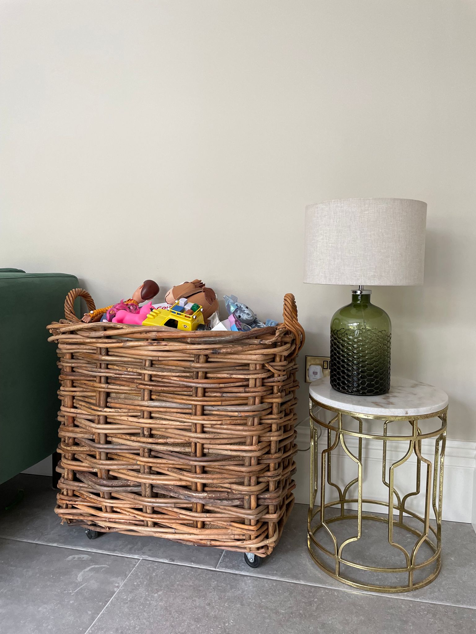 Wovenhill Bamboo Rattan Rectangle Storage Log Basket with Wheels and Hoop Handles - REGN