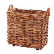 Wovenhill Bamboo Rattan Rectangle Storage Log Basket with Wheels and Hoop Handles - REGN