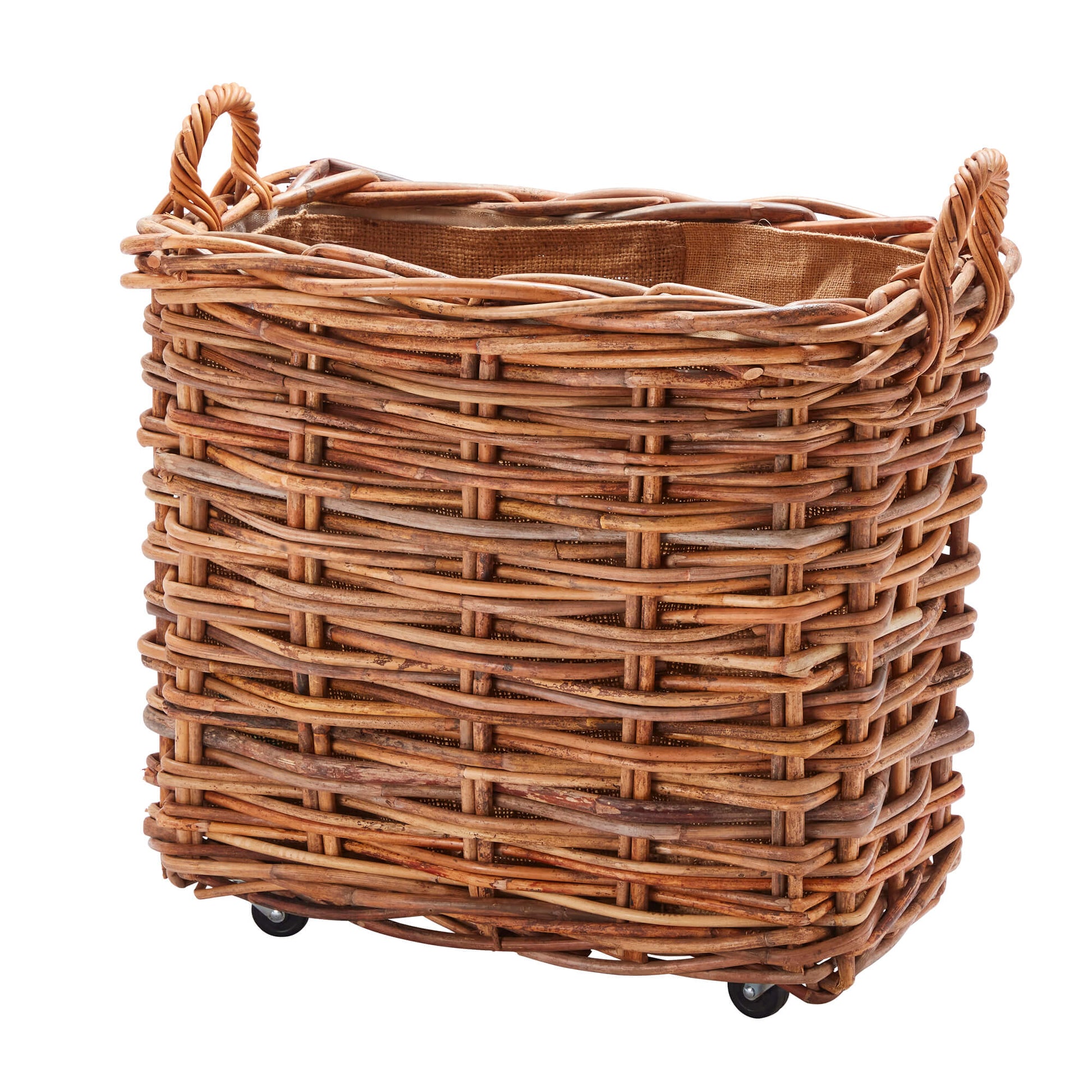 Wovenhill Bamboo Rattan Rectangle Storage Log Basket with Wheels and Hoop Handles - REGN