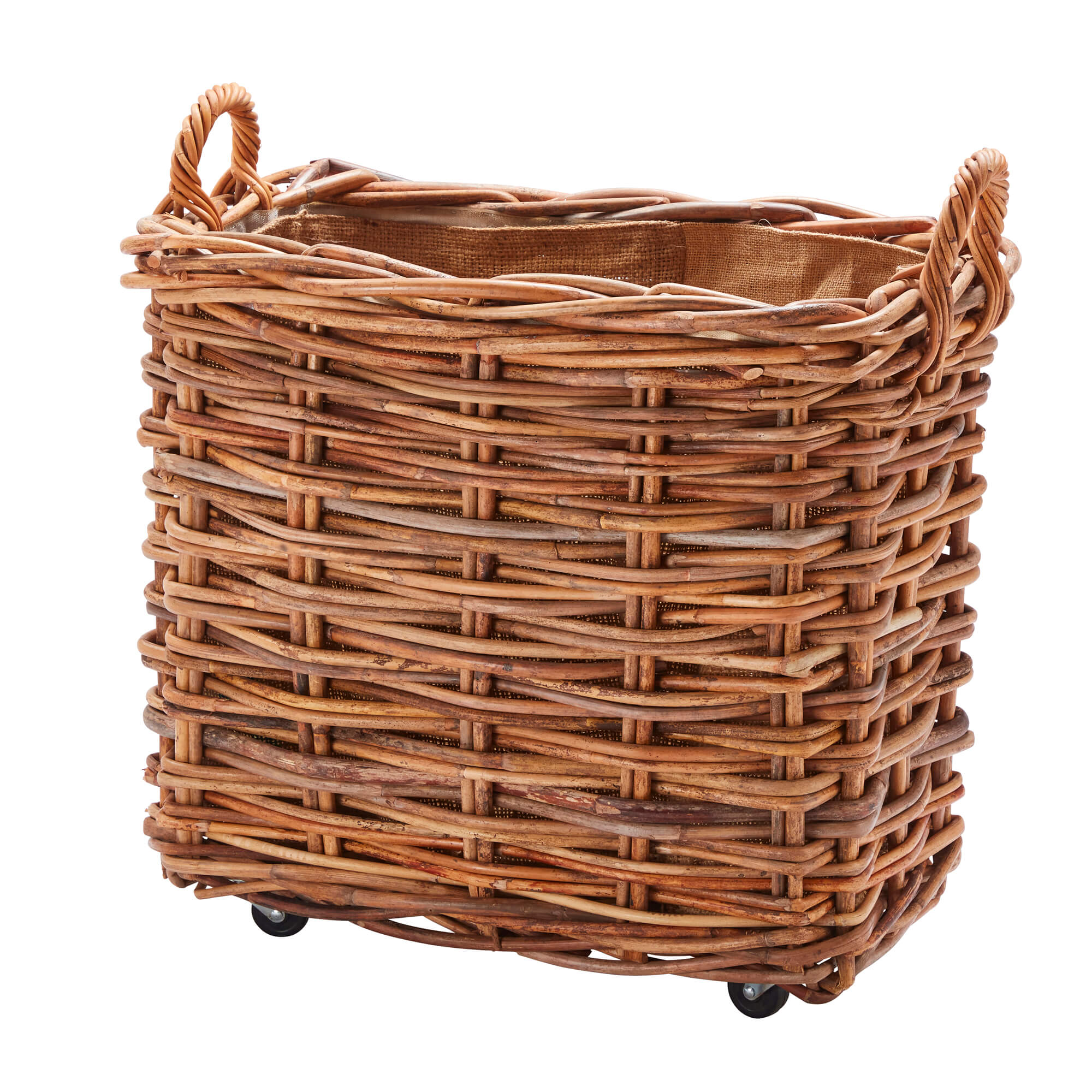 Wovenhill Bamboo Rattan Rectangle Storage Log Basket with Wheels and Hoop Handles - REGN