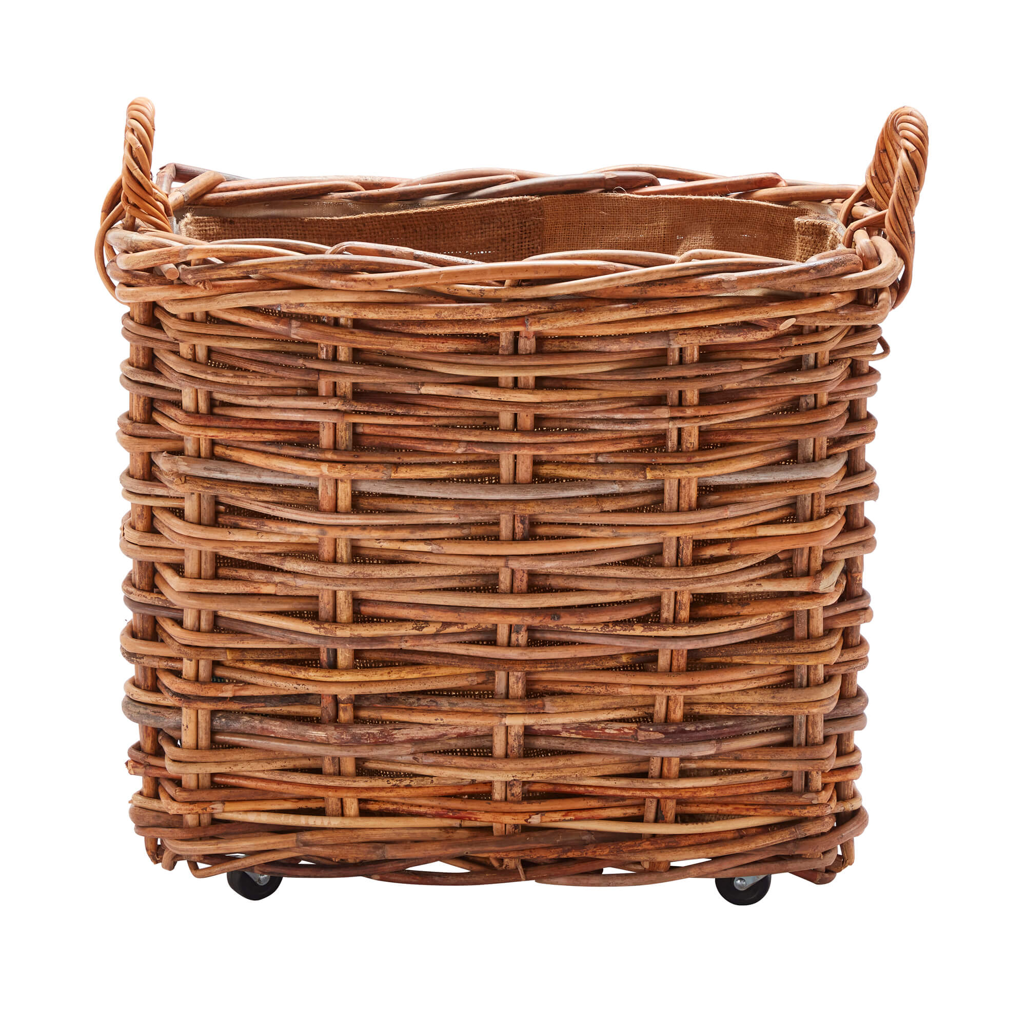 Wovenhill Bamboo Rattan Rectangle Storage Log Basket with Wheels and Hoop Handles - REGN