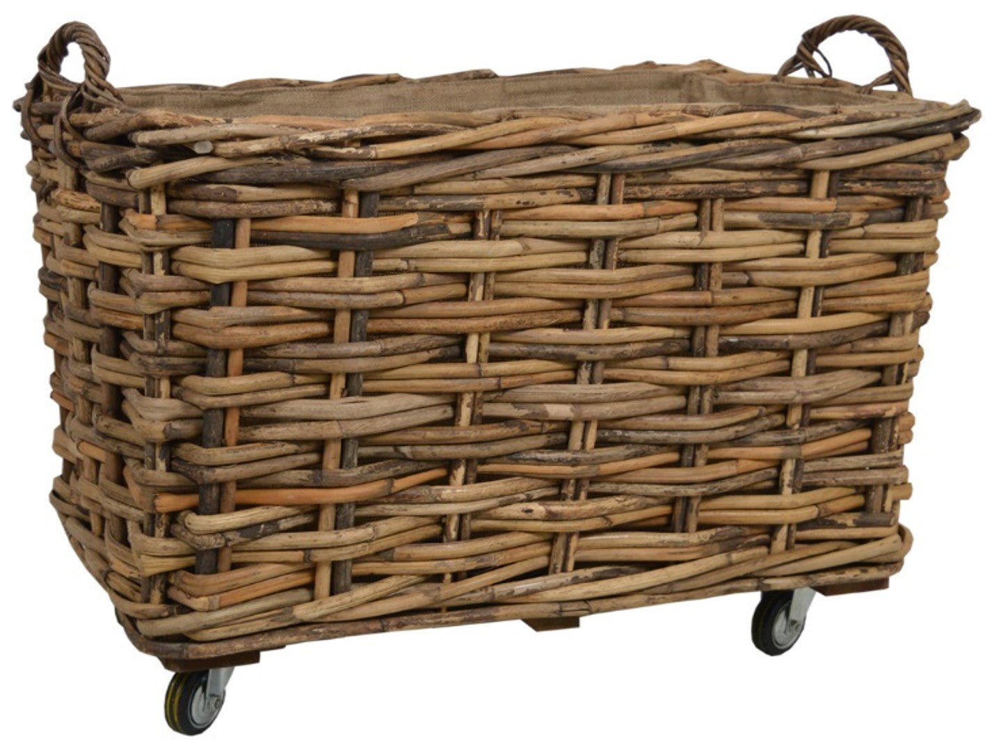 Wovenhill Bamboo Rattan Rectangle Storage Log Basket with Wheels and Hoop Handles - REGN