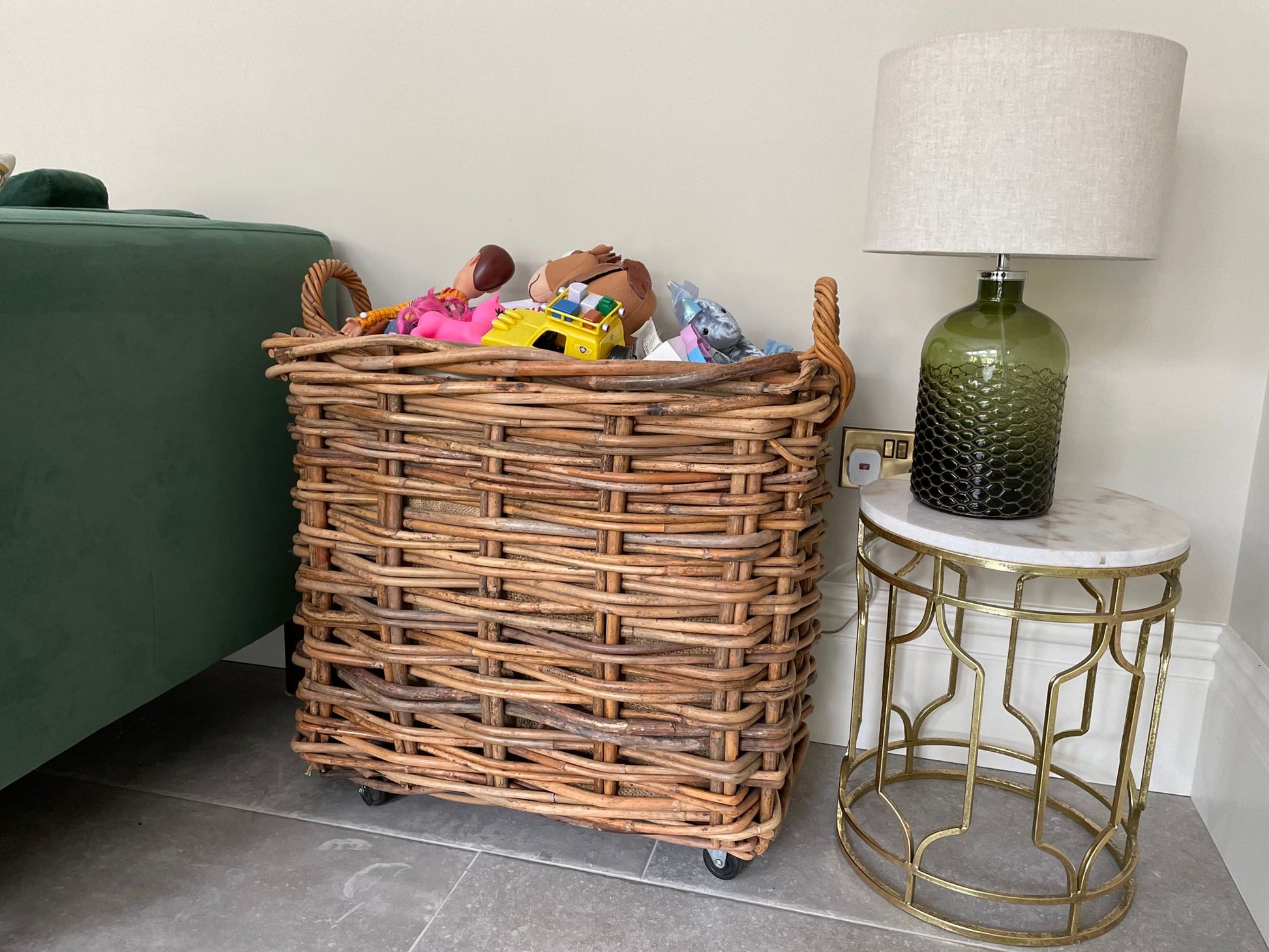 Wovenhill Bamboo Rattan Rectangle Storage Log Basket with Wheels and Hoop Handles - REGN