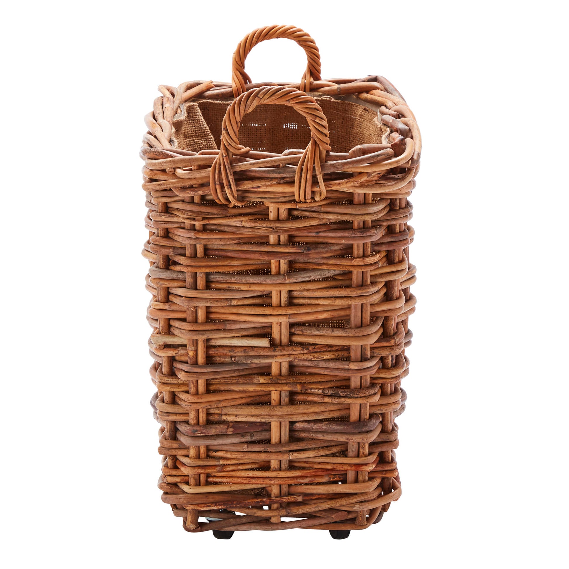 Wovenhill Bamboo Rattan Rectangle Storage Log Basket with Wheels and Hoop Handles - REGN