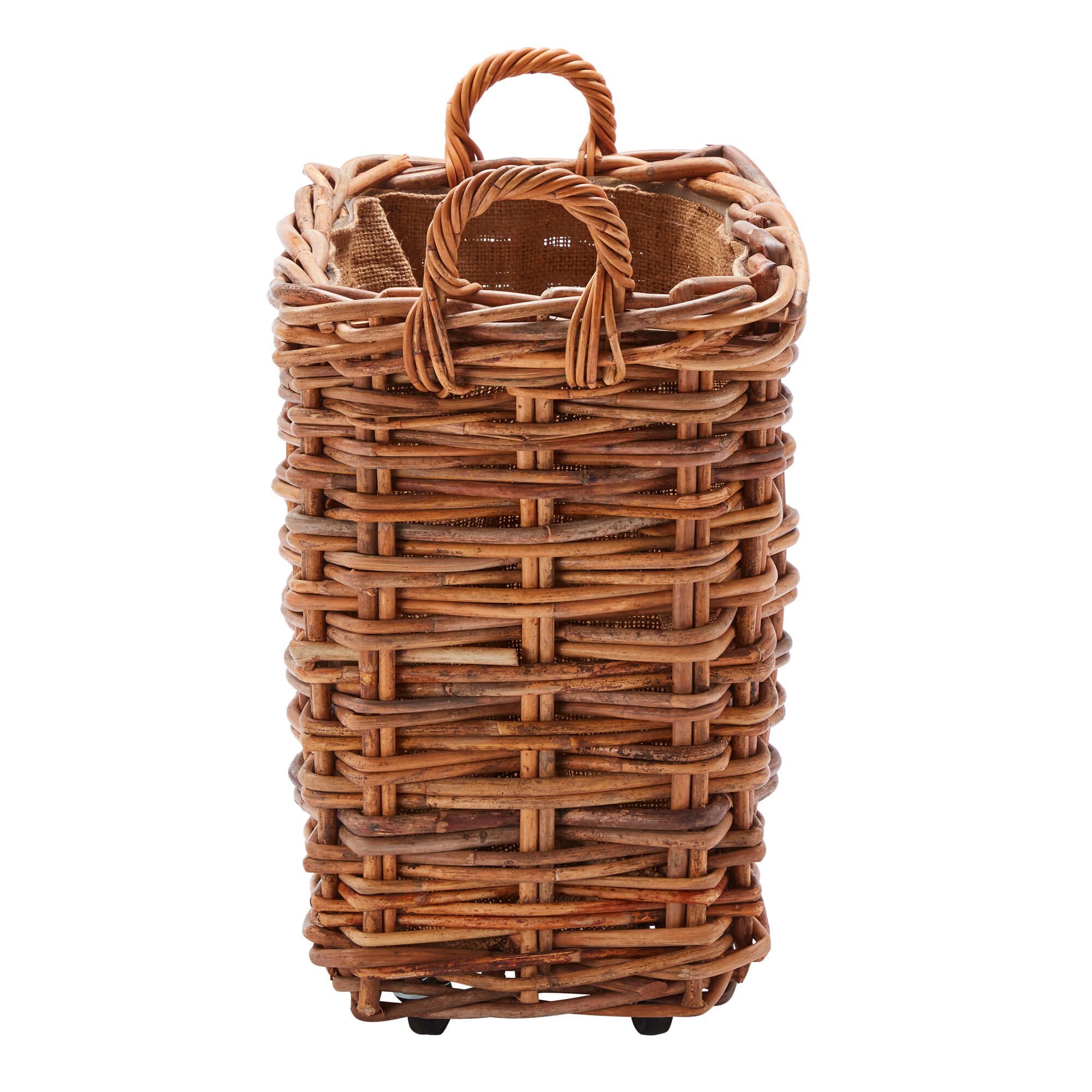 Wovenhill Bamboo Rattan Rectangle Storage Log Basket with Wheels and Hoop Handles - REGN