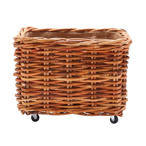 Wovenhill Bamboo Rattan Rectangular Storage Log Basket with Wheels - REGN