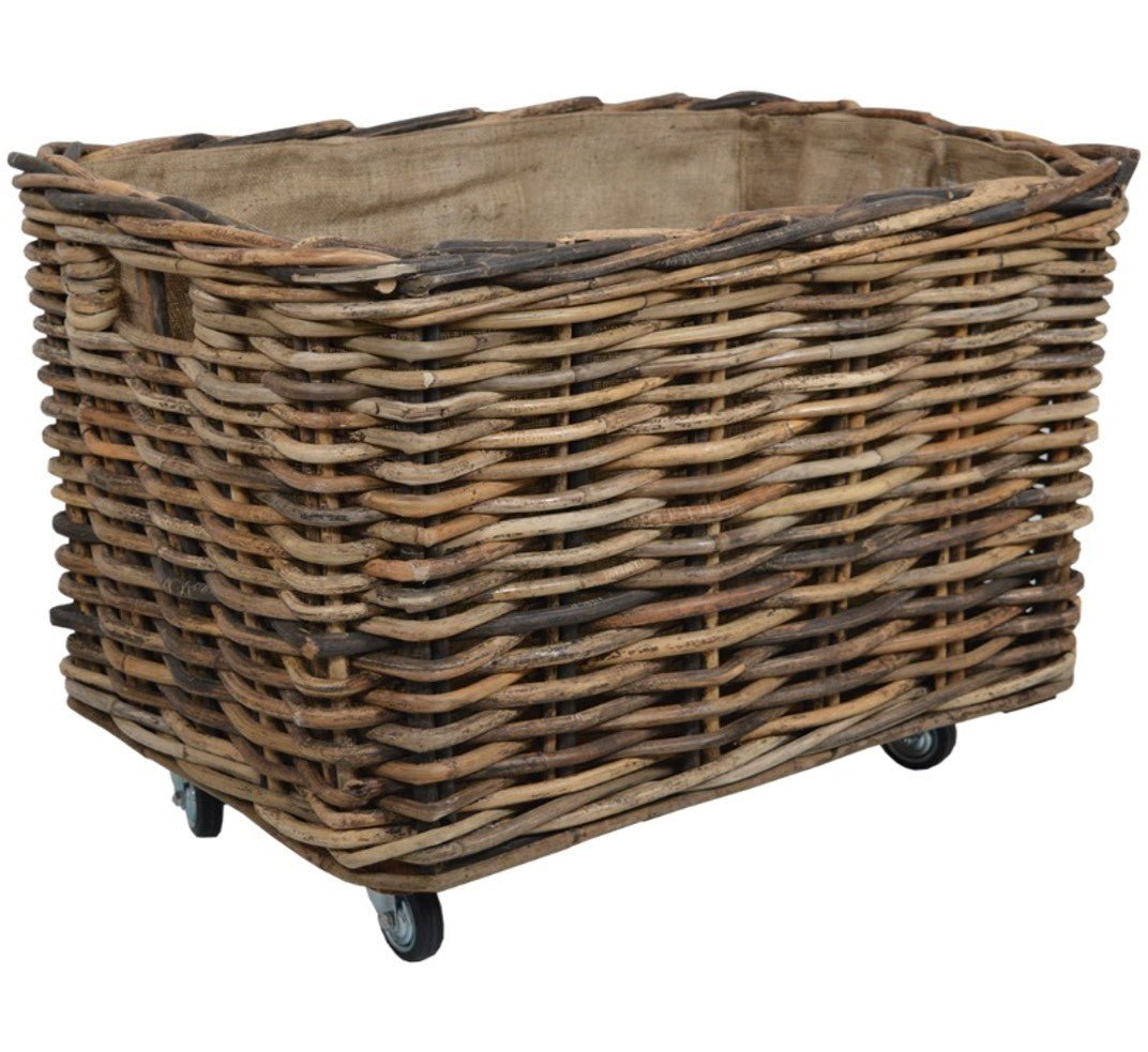 Wovenhill Bamboo Rattan Rectangular Storage Log Basket with Wheels - REGN