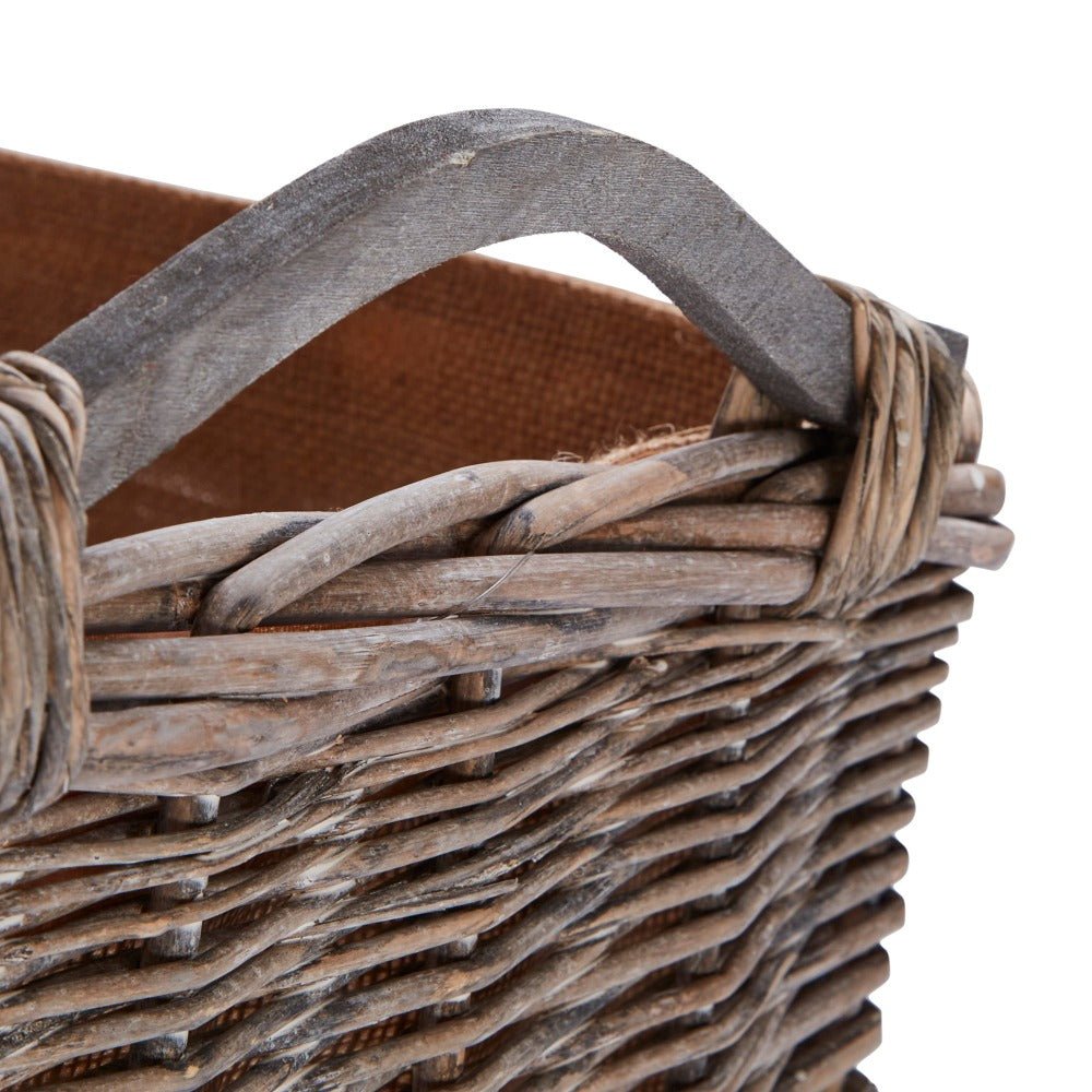 Wovenhill Grey Wash Rectangular Log Basket with Wooden Handles - REGN