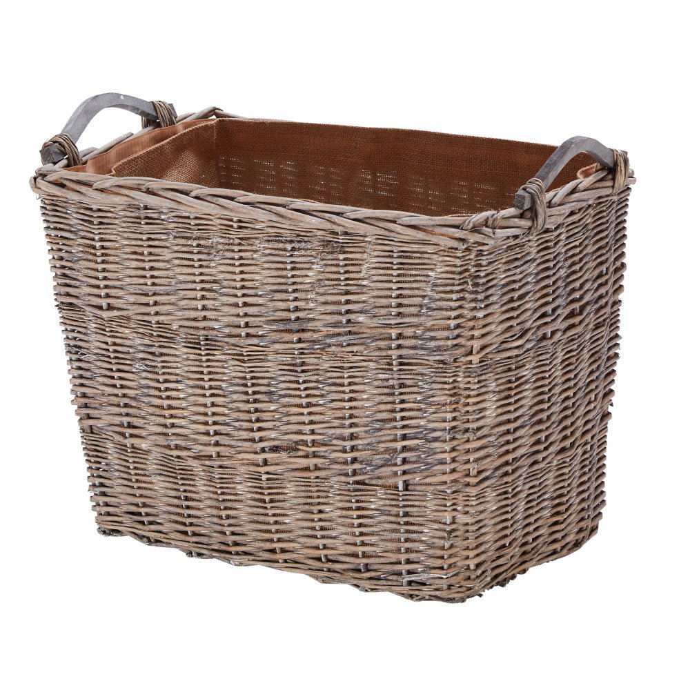 Wovenhill Grey Wash Rectangular Log Basket with Wooden Handles - REGN