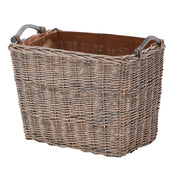Wovenhill Grey Wash Rectangular Log Basket with Wooden Handles - REGN