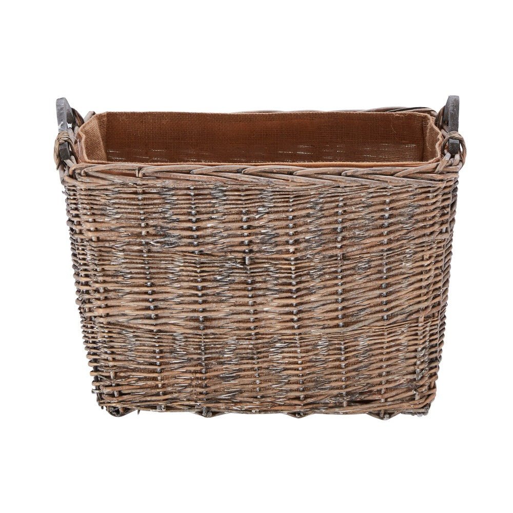 Wovenhill Grey Wash Rectangular Log Basket with Wooden Handles - REGN
