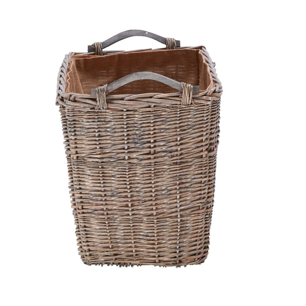 Wovenhill Grey Wash Rectangular Log Basket with Wooden Handles - REGN