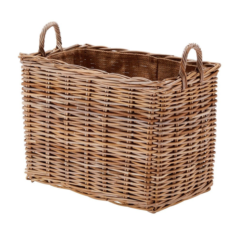 Wovenhill Kubu Rattan Oblong Lined Log Baskets with Hoop Handles - REGN