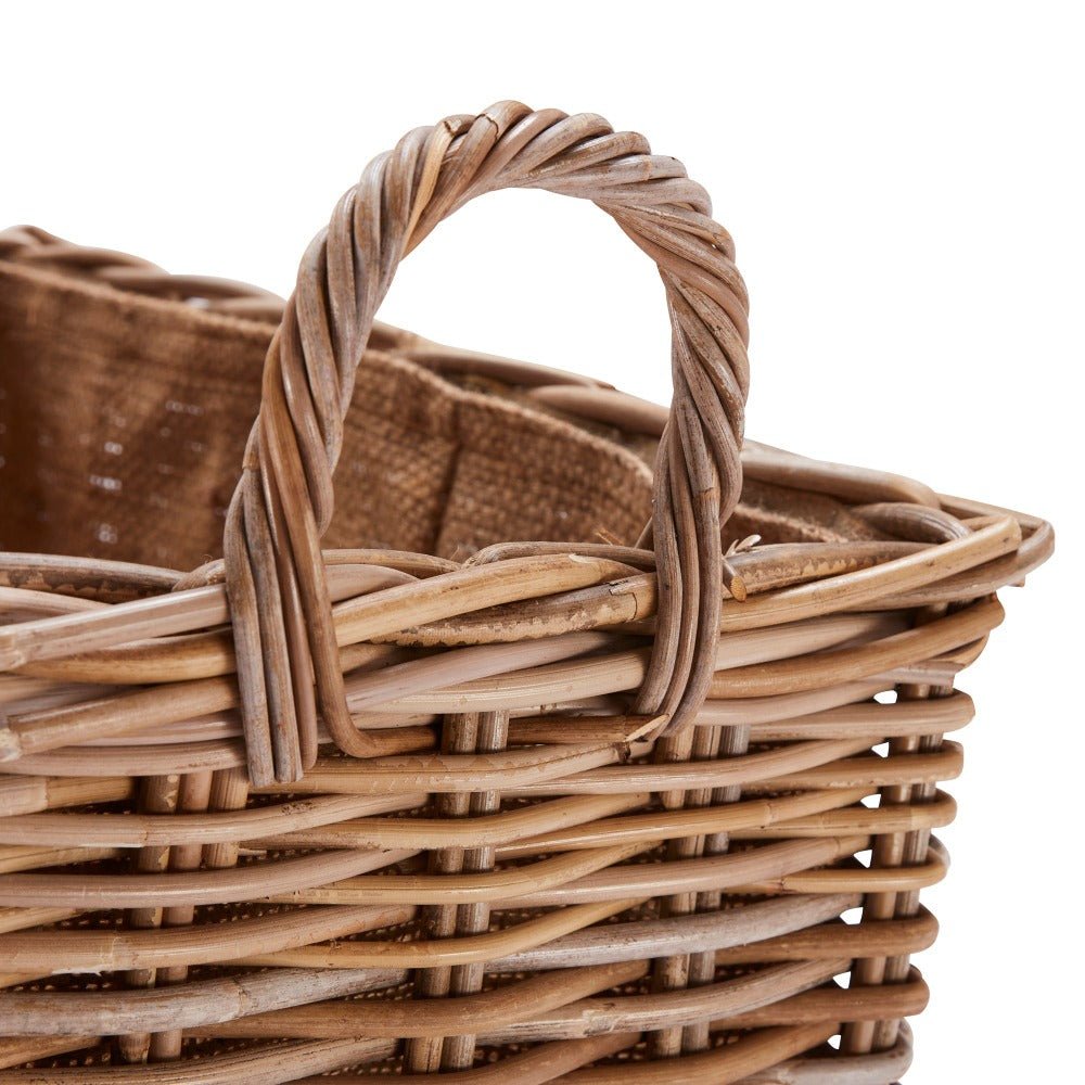 Wovenhill Kubu Rattan Oblong Lined Log Baskets with Hoop Handles - REGN
