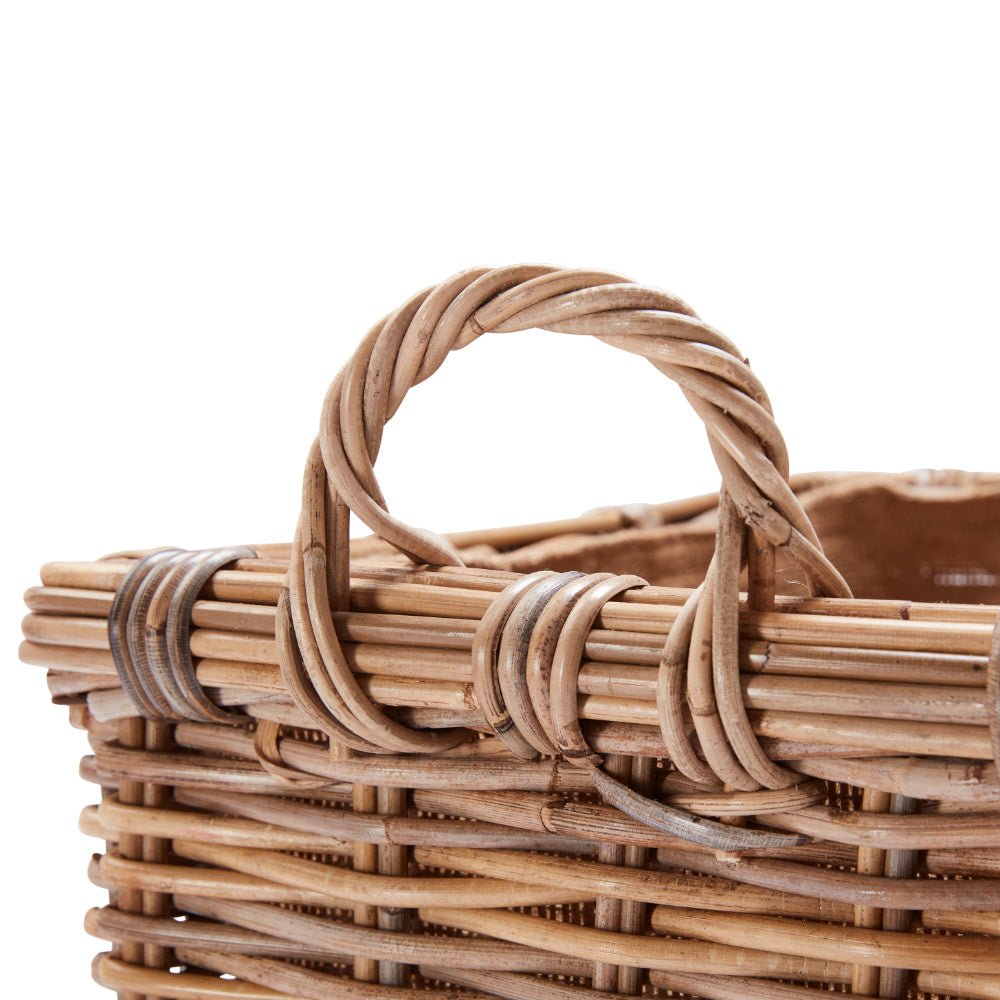 Wovenhill Kubu Rattan Rectangular Log Basket with Hoop Handles - REGN