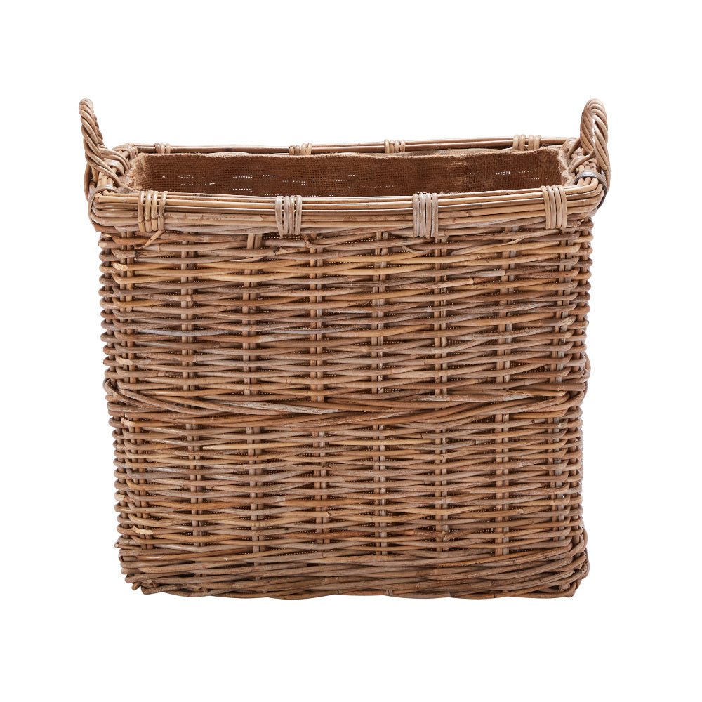 Wovenhill Kubu Rattan Rectangular Log Basket with Hoop Handles - REGN