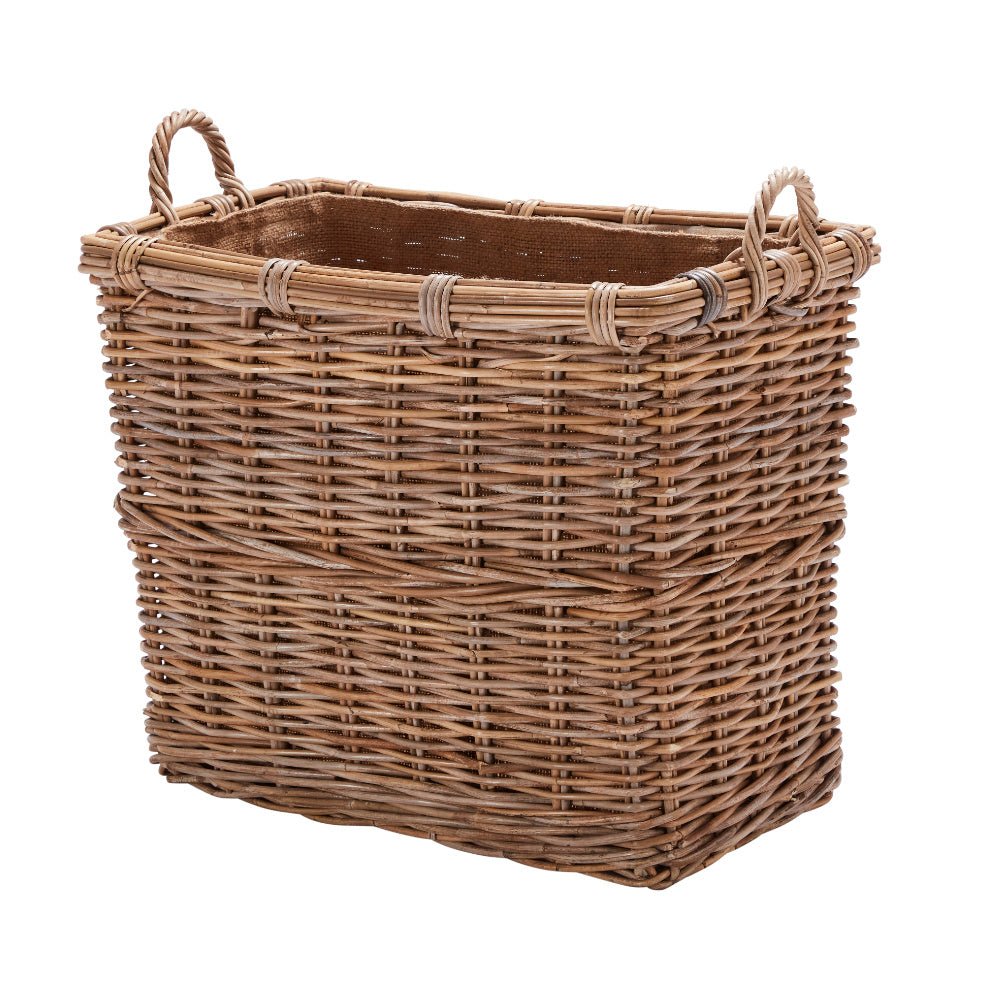 Wovenhill Kubu Rattan Rectangular Log Basket with Hoop Handles - REGN