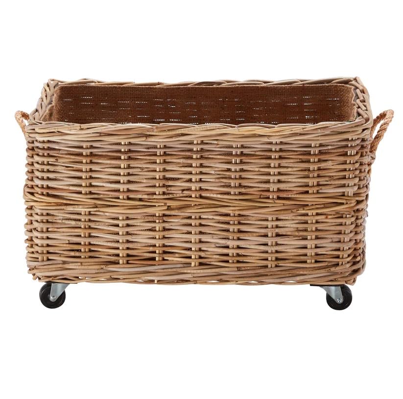 Wovenhill Kubu Rattan Rectangular Log Basket with Wheels - REGN
