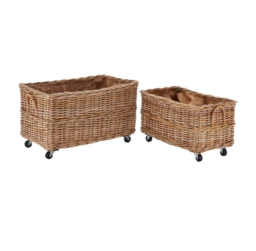 Wovenhill Kubu Rattan Rectangular Log Basket with Wheels - REGN