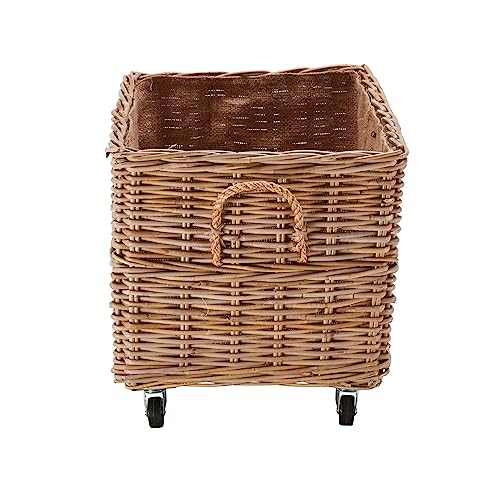 Wovenhill Kubu Rattan Rectangular Log Basket with Wheels - REGN
