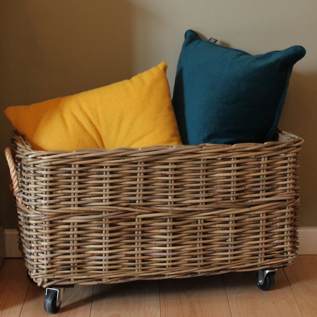 Wovenhill Kubu Rattan Rectangular Log Basket with Wheels - REGN