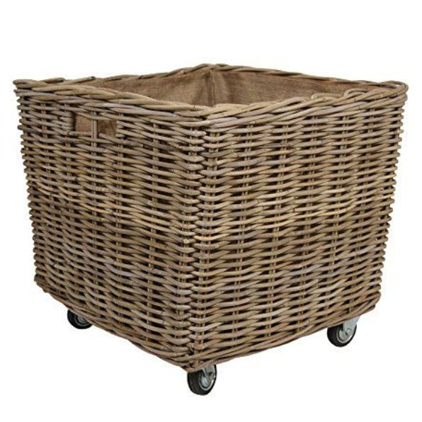 Wovenhill Kubu Rattan Square Log Basket with Wheels - REGN