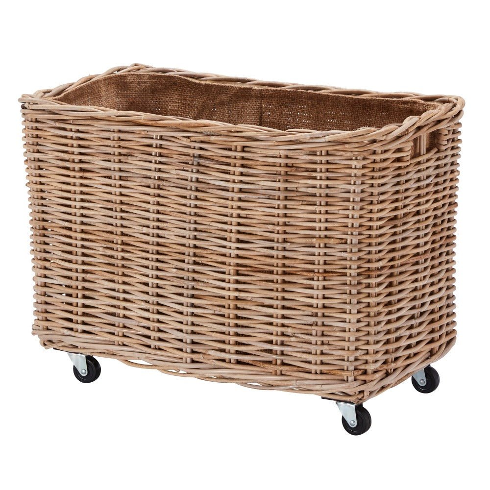 Wovenhill Kubu Rattan Tall Oblong Log Basket with Wheels - REGN