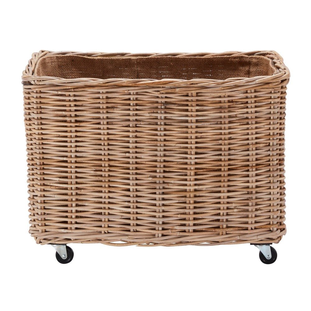 Wovenhill Kubu Rattan Tall Oblong Log Basket with Wheels - REGN