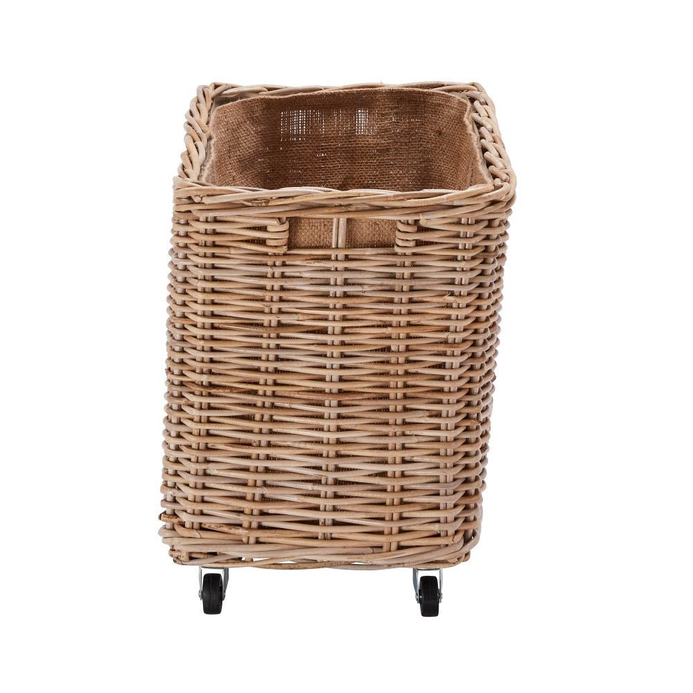 Wovenhill Kubu Rattan Tall Oblong Log Basket with Wheels - REGN