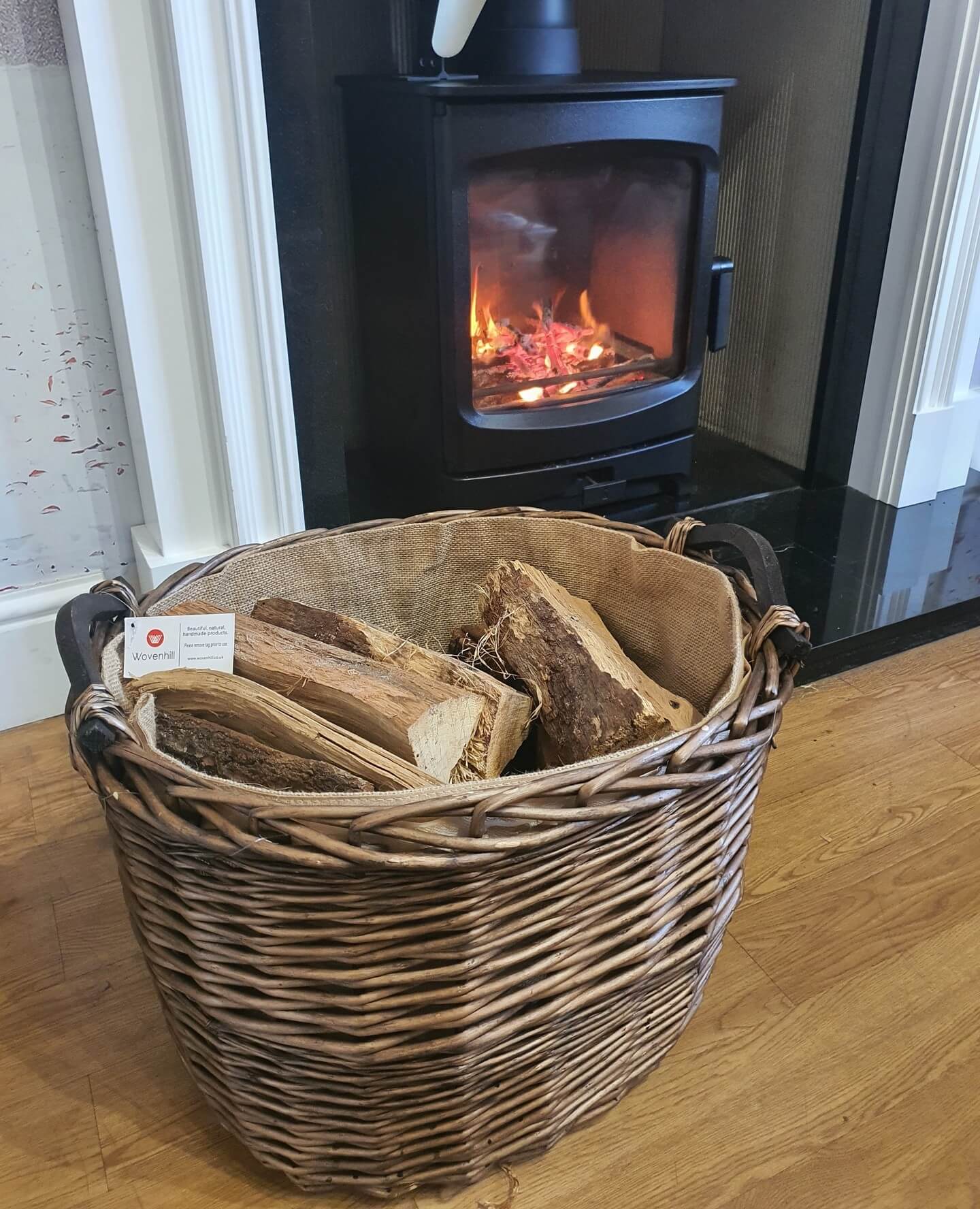 Wovenhill Oval Grey Wash Log Basket with Wooden Handles - REGN
