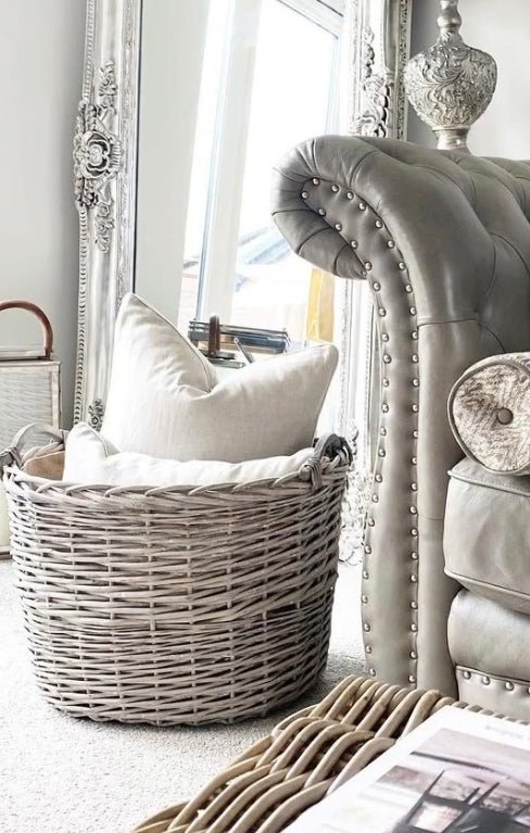 Wovenhill Oval Grey Wash Log Basket with Wooden Handles - REGN