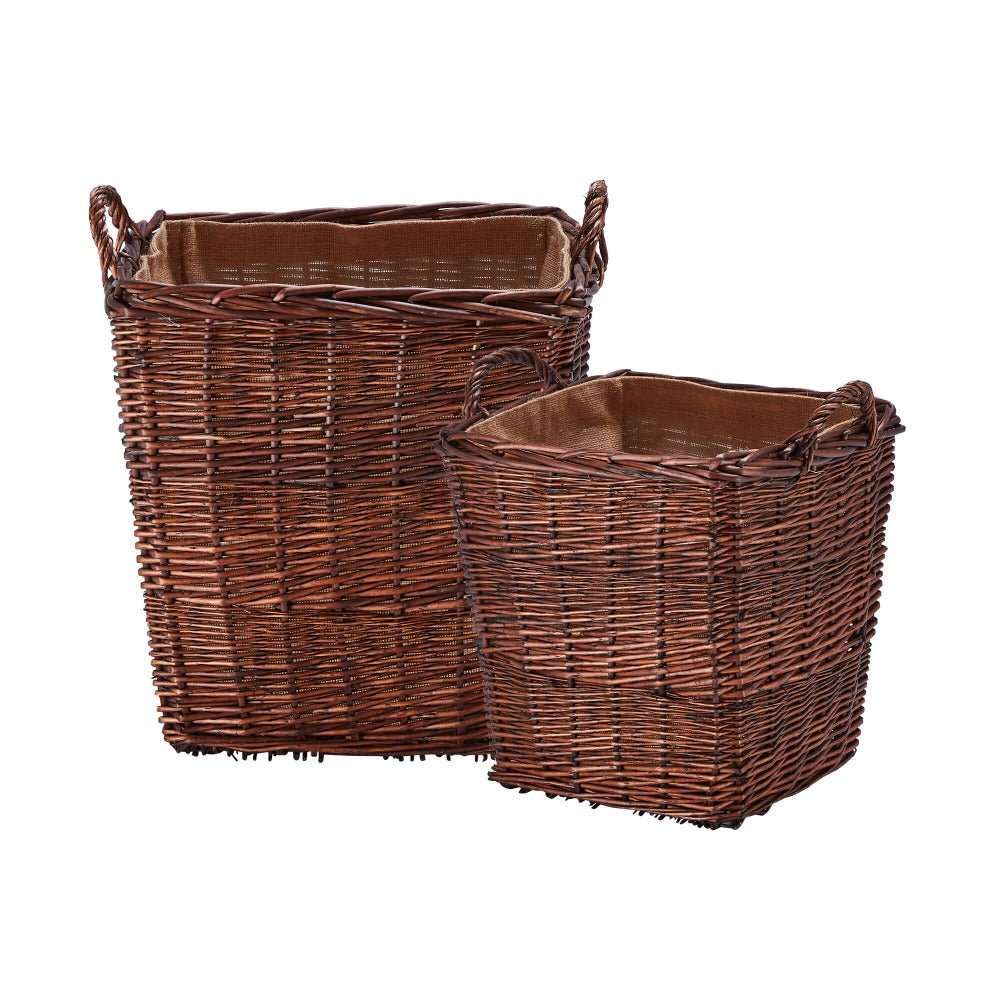 Wovenhill Wicker Bronze Square Log Basket with Hoop Handles - REGN
