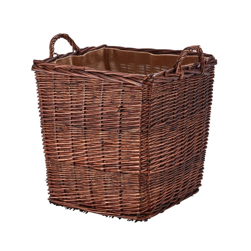 Wovenhill Wicker Bronze Square Log Basket with Hoop Handles - REGN