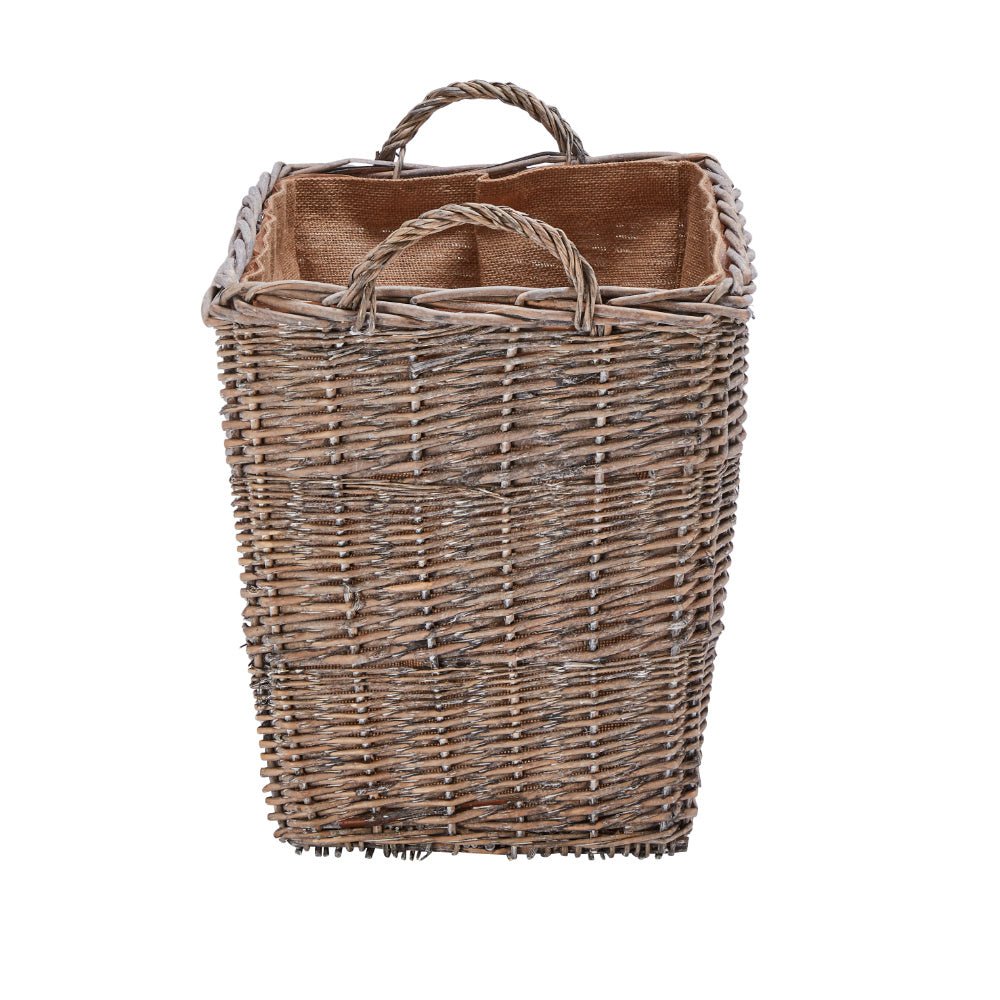 Wovenhill Wicker Grey Wash Rectangular Log Basket with Hoop Handles - REGN