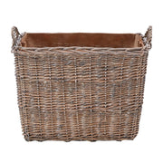 Wovenhill Wicker Grey Wash Rectangular Log Basket with Hoop Handles - REGN