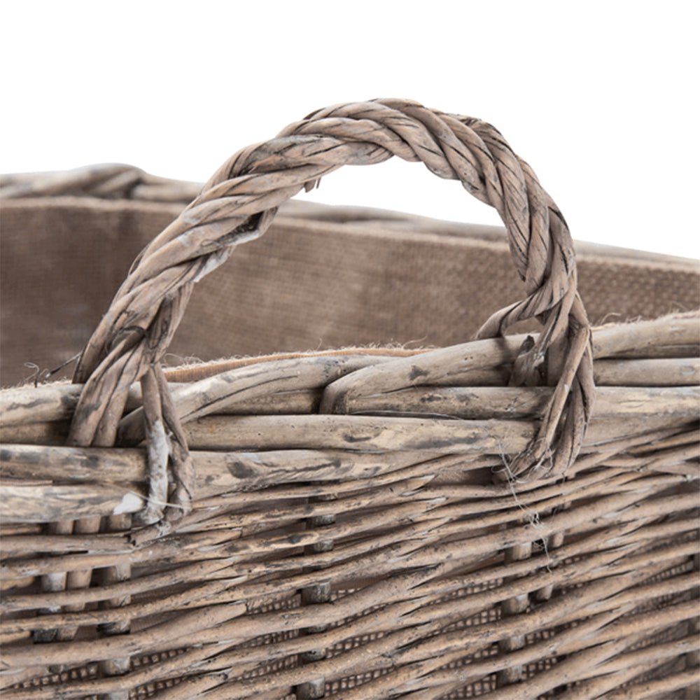 Wovenhill Wicker Grey Wash Square Log Basket with Hoop Handles - REGN