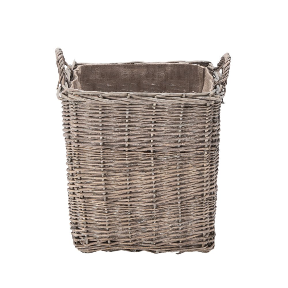 Wovenhill Wicker Grey Wash Square Log Basket with Hoop Handles - REGN