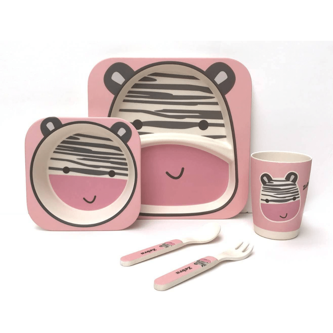 Zebra Bamboo Kids Dinner Set – 5 Piece Eco - Friendly Tableware - REGN