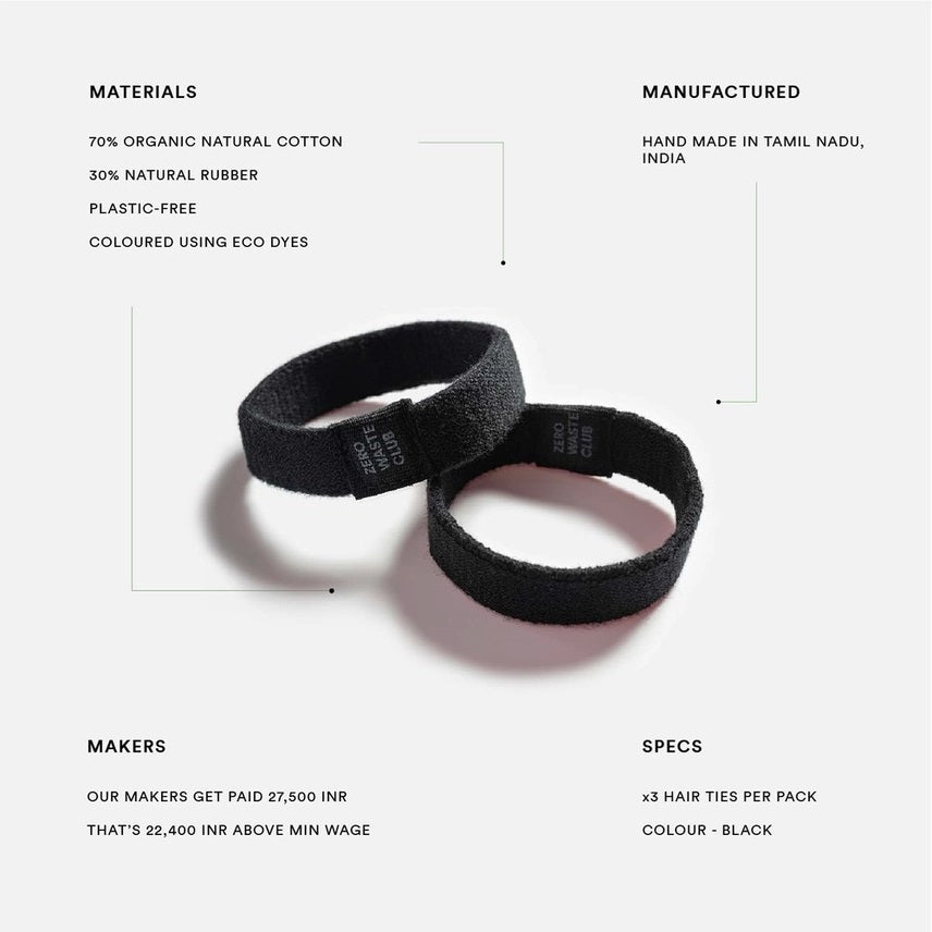 Zero Waste Club Organic Cotton Hair Ties – Pack of 3 - REGN
