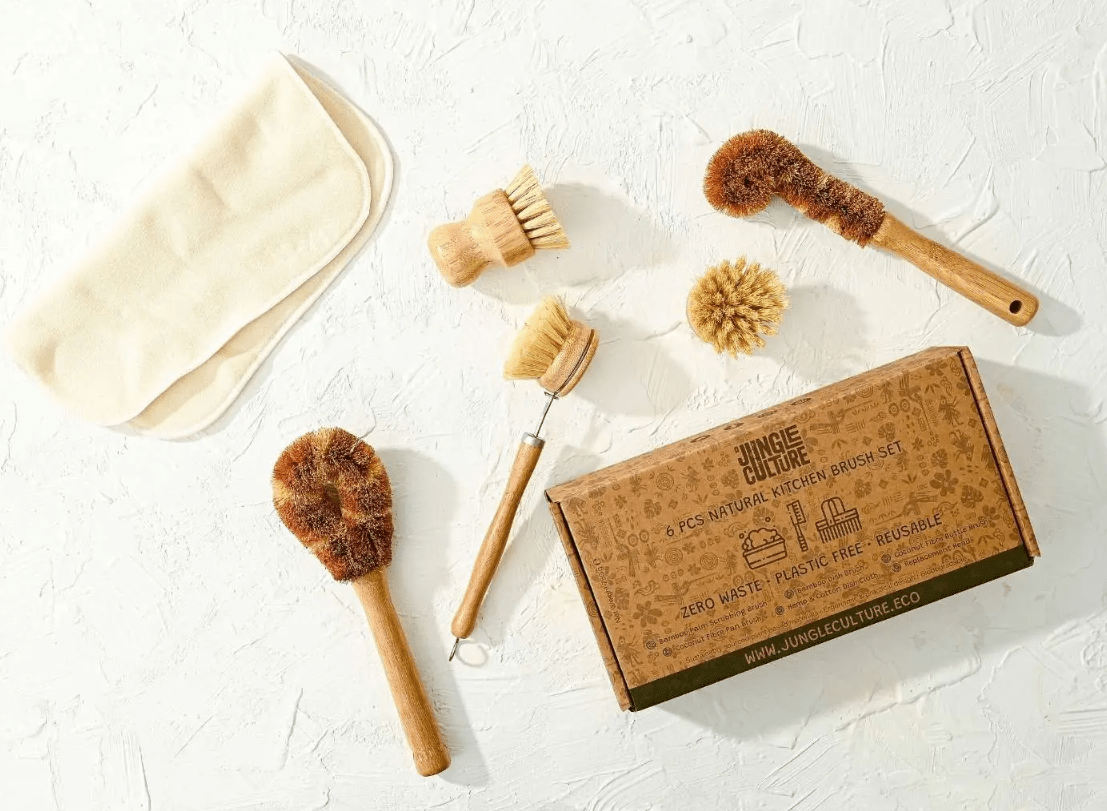 6 - Piece Plastic - Free Dish Scrubbing Brush Set | Eco - Friendly & Vegan Scrubbers - REGN
