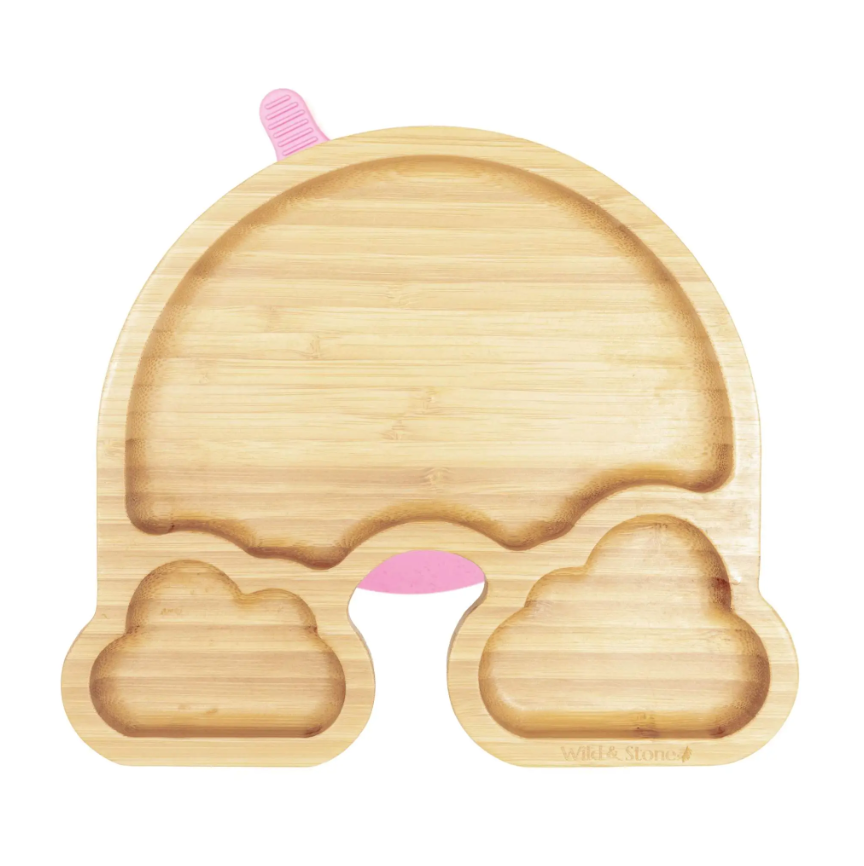 Baby weaning rainbow plate in pink