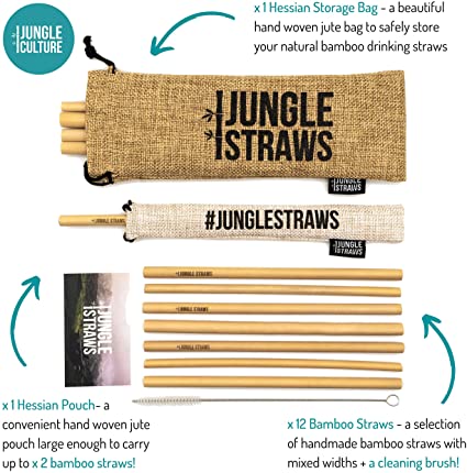 Jungle Straws® Reusable Bamboo Straws - Set Of 12