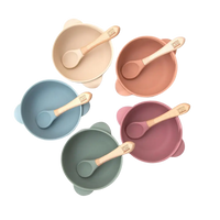 Baby Silicone suction bowl with bamboo spoon in multiple colours