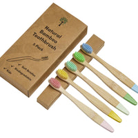 5 pack of kids bamboo toothbrushes with colourful handle