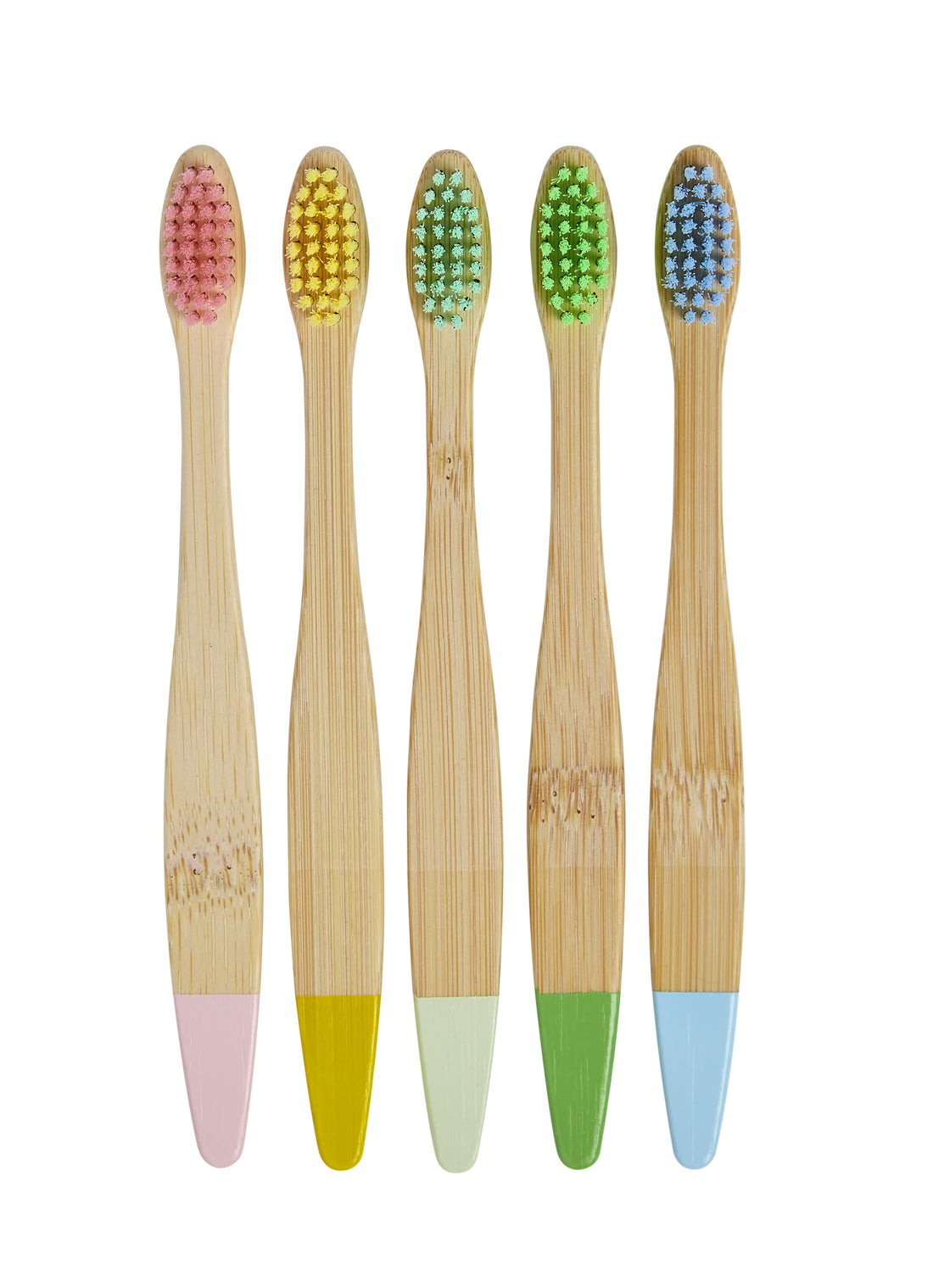 5 pack of kids bamboo toothbrushes with colourful handle