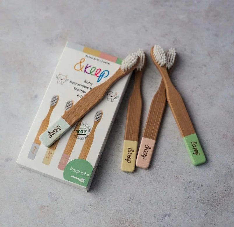 Pack of 4 Baby Bamboo Toothbrushes by &Keep