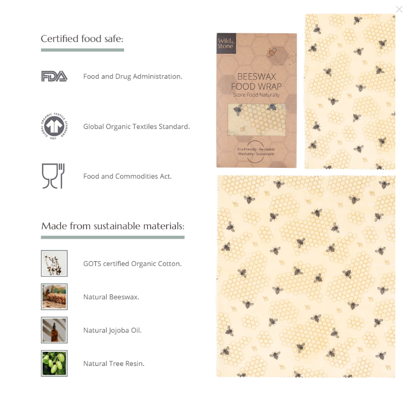Beeswax food wraps certified food safe